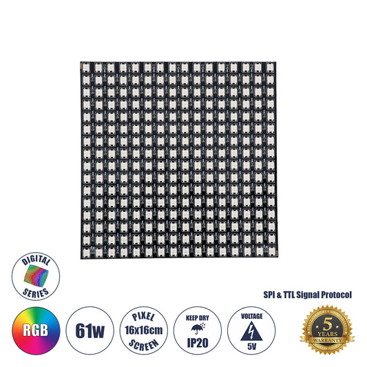 90608 Digital Pixel Addressable Plate - Ψηφιακή Πλακέτα LED SMD 5050 61W/m 256LED/unit 256PIXEL/unit SPI/TTL Protocol IC WS2812/SK6812 4880lm/unit 120° DC 5V IP20 RGB - Μαύρο Σώμα - Μ160 x Π160 x Υ2mm