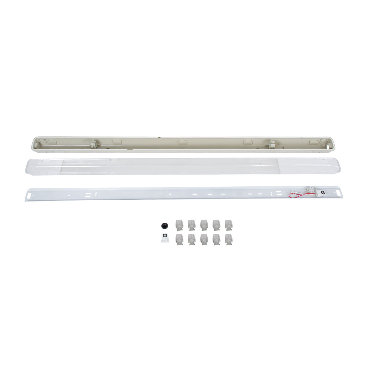 90612 120cm Tri-Proof Πλαστικό PC Σκαφάκι με Μεταλλικά Clips για 1 x Λάμπες T8 Τύπου Φθορίου LED Τροφοδοσίας Ενός Άκρου Αδιάβροχο IP65