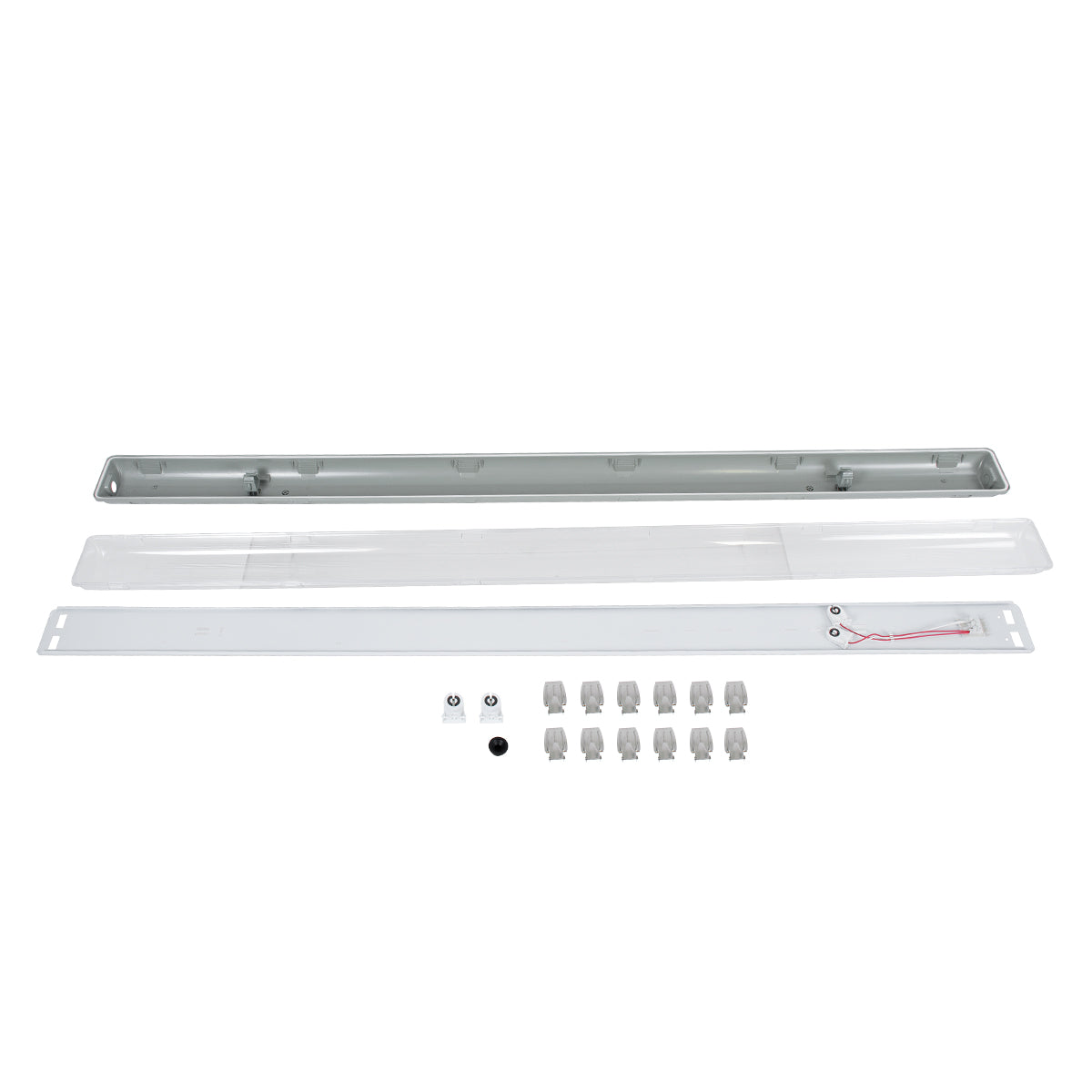 90615 150cm Tri-Proof Πλαστικό PC Σκαφάκι με Μεταλλικά Clips για 2 x Λάμπες T8 Τύπου Φθορίου LED Τροφοδοσίας Ενός Άκρου Αδιάβροχο IP65