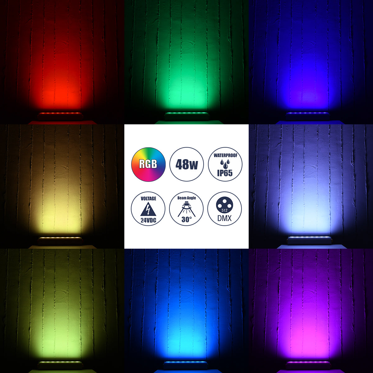 FLOOD-HENA 90643 Προβολέας Wall Washer για Φωτισμό Κτιρίων LED 48W 4800lm 30° DC 24V Αδιάβροχο IP65 Μ39 x Π6 x Υ17cm Πολύχρωμο RGB DMX512 - Ασημί