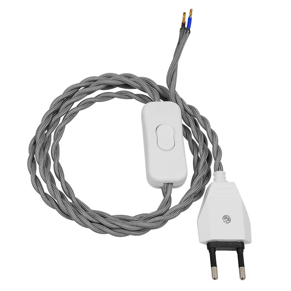 Κρεμαστό Φωτιστικό Whip με Λευκό Διακόπτη - Λευκή Πρίζα και Ασημί Πλεκτό Καλώδιο 1.4m 91035