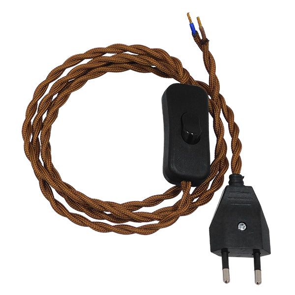 Κρεμαστό Φωτιστικό Whip με Μαύρο Διακόπτη - Μαύρη Πρίζα και Καφέ Πλεκτό Καλώδιο 1.4m 91036