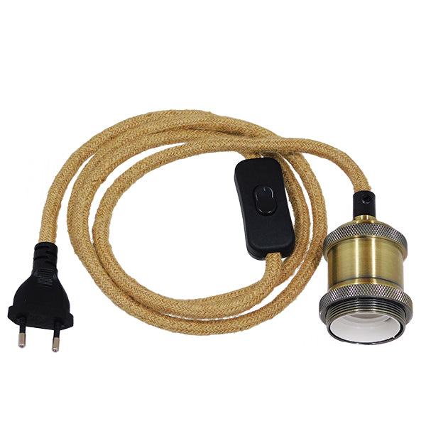 Κρεμαστό Φωτιστικό Whip με Χρυσό Ντουί E27 - Μαύρο Διακόπτη - Μαύρη Πρίζα και Μπεζ Υφασμάτινο Καλώδιο 1.4m 91044