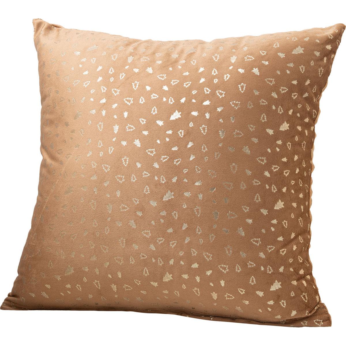 Μαξιλαροθήκη Βελούδο Μπεζ με Χρυσά Έλατα 45x45εκ
