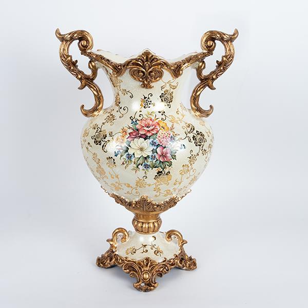 ΒΑΖΟ ΠΟΡΣΕΛΑΝΙΝΟ ΜΠΕΖ - ΧΡΥΣΟ 34x22x48