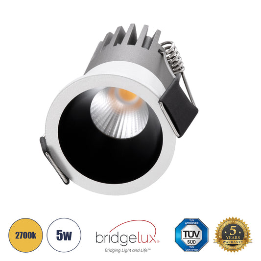MICRO-S 60235 Χωνευτό LED Spot Downlight TrimLess Φ4cm 5W 625lm 38° AC 220-240V IP20 Φ4 x Υ5.9cm - Στρόγγυλο - Λευκό με Μαύρο Κάτοπτρο - Θερμό Λευκό 2700K - Bridgelux COB