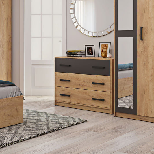 Συρταριέρα Viva Χρυσό Δρυς-Γραφίτη 90x39x75