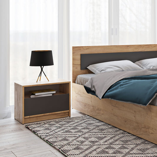 Κομοδίνο Viva Χρυσό Δρυς-Γραφίτη 50x36x41