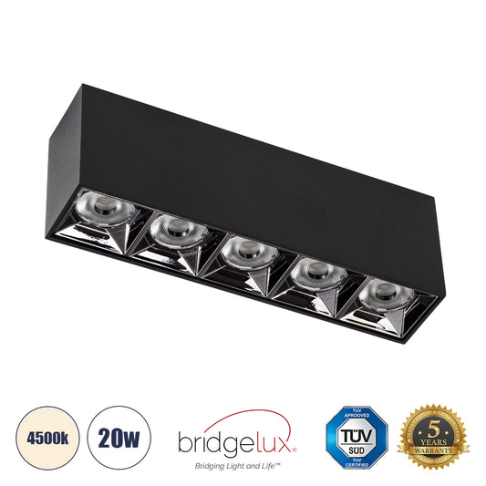 LUMINAR SUPERIOR 60328 Επιφανειακό LED Spot Downlight TrimLess 20W 2800lm 36° AC 220-240V IP20 Μ19.5 x Π4.2 x Υ6.6cm - Μαύρο με Κάτοπτρο Χρωμίου - Φυσικό Λευκό 4500K - Bridgelux High Lumen Chip Gen2 - TÜV Certified Driver