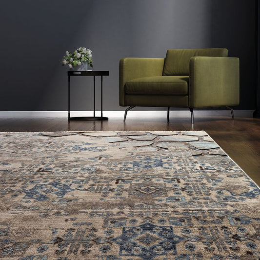 Πατάκι Bliss Art 9625 67x220εκ Μπεζ-Μόκα-Μπλε