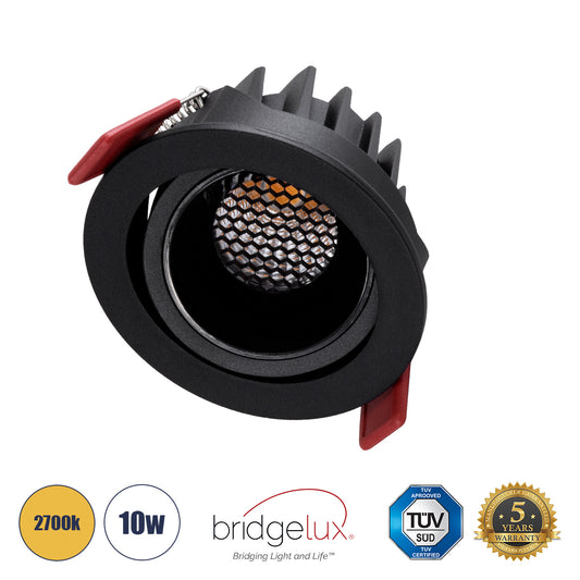 LEO-R 60287 Χωνευτό LED Spot Downlight TrimLess Φ8.5cm 10W 1250lm 38° AC 220-240V IP20 Φ8.5 x Υ6.6cm - Στρόγγυλο - Κινούμενο - Μαύρο & Anti-Glare HoneyComb - Θερμό Λευκό 2700K - Bridgelux COB