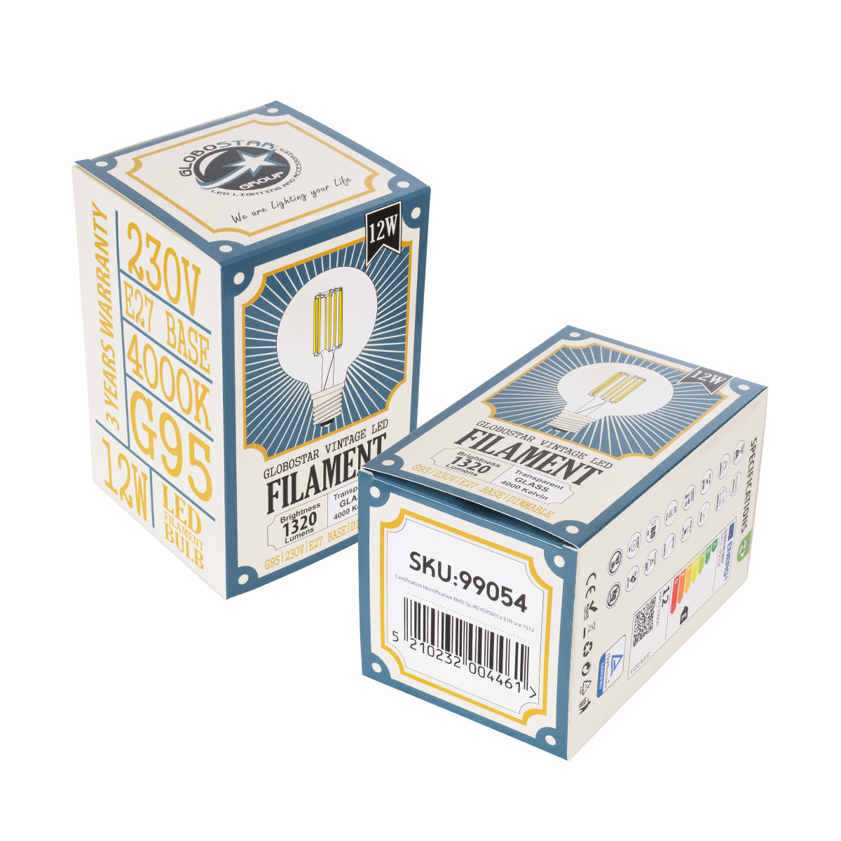99054 Λάμπα LED Long Filament E27 G95 Γλόμπος 12W 1320lm 360° AC 220-240V IP20 Φ9.5 x Υ13.5cm Φυσικό Λευκό 4000K με Διάφανο Γυαλί - Dimmable