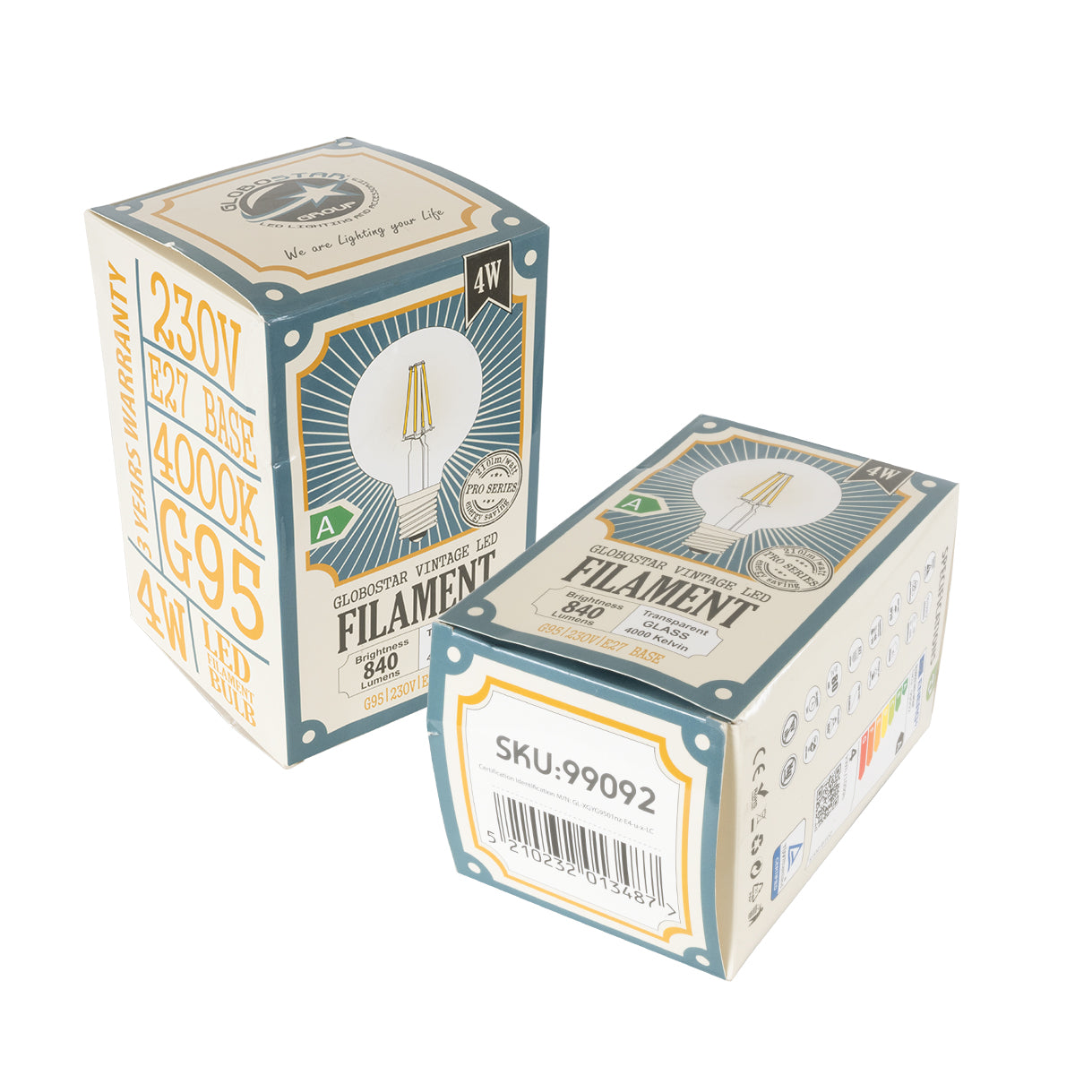 99092 Λάμπα LED Long Filament E27 G95 Γλόμπος 4W 840lm 360° AC 220-240V IP20 Φ9.5 x Υ13.8cm Φυσικό Λευκό 4000K με Διάφανο Γυαλί - Pro Series 210lm/W - A Ενεργειακή Κλάση