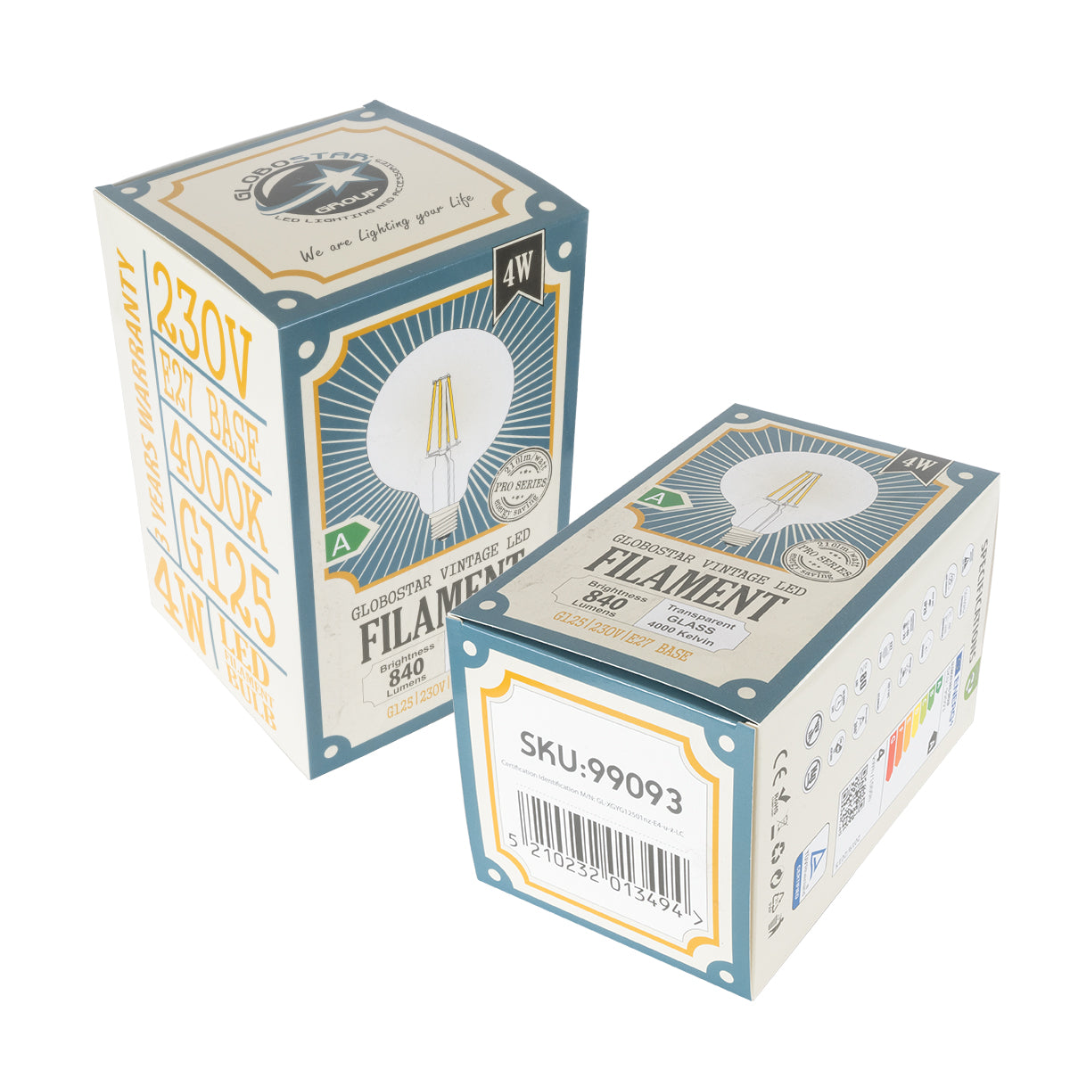 99093 Λάμπα LED Long Filament E27 G125 Γλόμπος 4W 840lm 360° AC 220-240V IP20 Φ12.5 x Υ13.8cm Φυσικό Λευκό 4000K με Διάφανο Γυαλί - Pro Series 210lm/W - A Ενεργειακή Κλάση