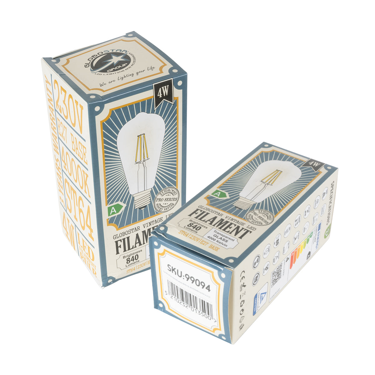 99094 Λάμπα LED Long Filament E27 ST64 Αχλάδι 4W 840lm 360° AC 220-240V IP20 Φ6.4 x Υ14.5cm Φυσικό Λευκό 4000K με Διάφανο Γυαλί - Pro Series 210lm/W - A Ενεργειακή Κλάση