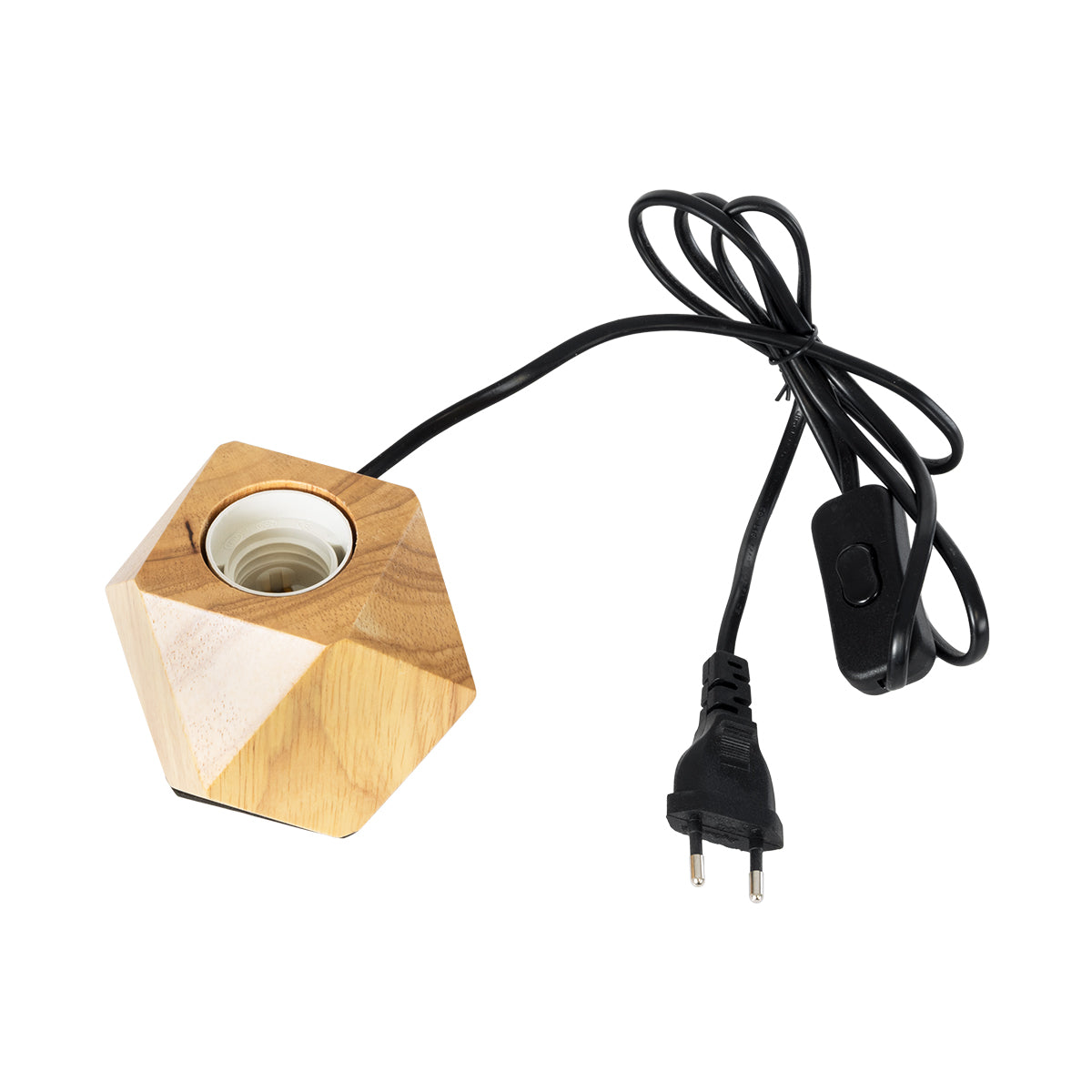 RHOMBUS 99401 Μοντέρνο Ξύλινο Επιτραπέζιο Φωτιστικό Πορτατίφ Λαμπατέρ με Ντουί E27 Μονόφωτο Ρόμβος Μπεζ - Φυσικός Άχρωμος Δρυς με 1.8m καλώδιο και διακόπτη M8 x Π8 x Υ8cm