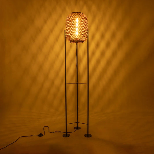 CURACAO 999-0041 Μοντέρνο Επιδαπέδιο Φωτιστικό Μονόφωτο 1 x E27 IP20 Μαύρο Μέταλλο με Καφέ Ξύλο - Μ30 x Π30 x Υ165