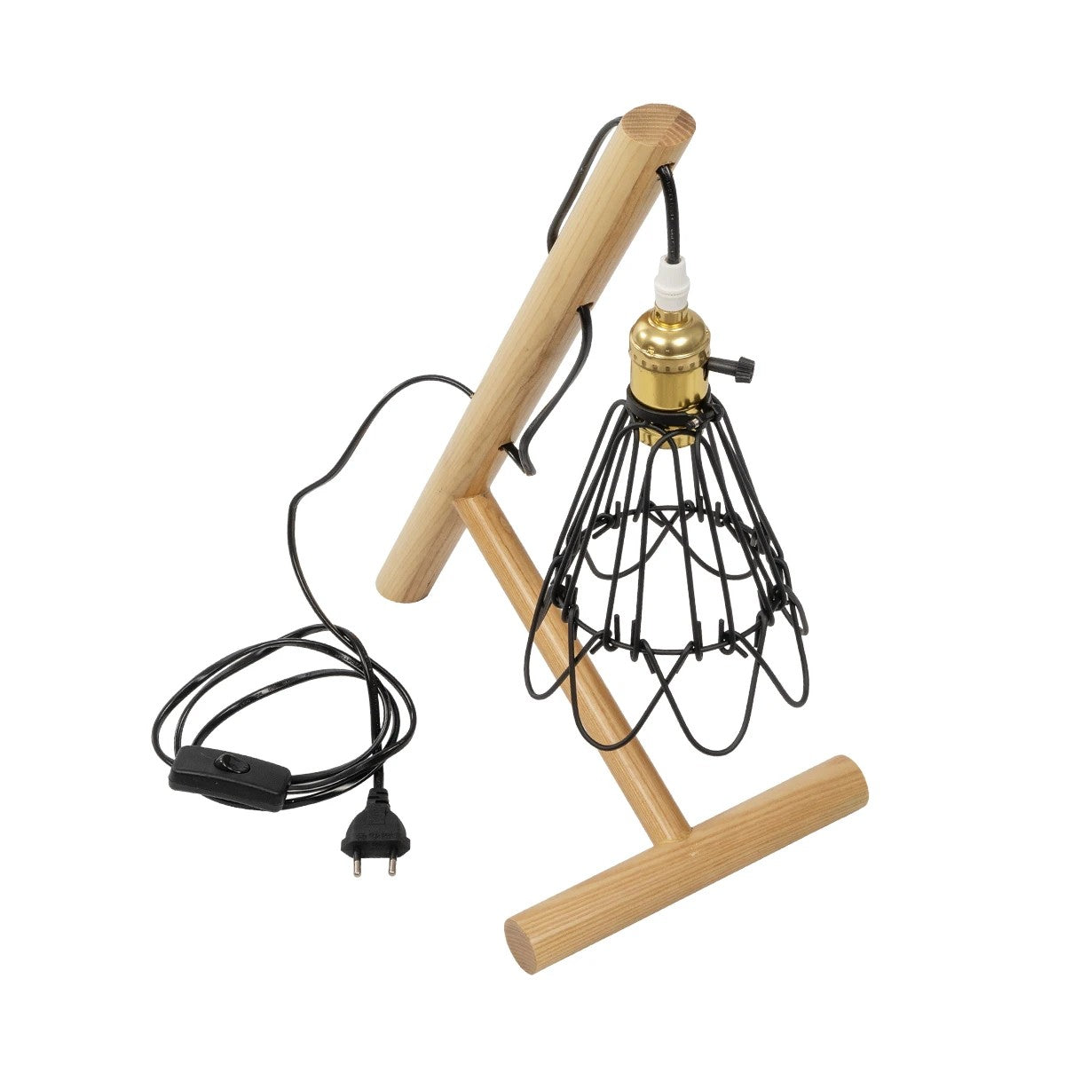 ELMA 999-0239 Μοντέρνο Επιτραπέζιο Φωτιστικό Πορτατίφ Μονόφωτο 1 x E27 IP20 Μπεζ Ξύλο με Μαύρο Μέταλλο - Μ35 x Π20 x Υ43