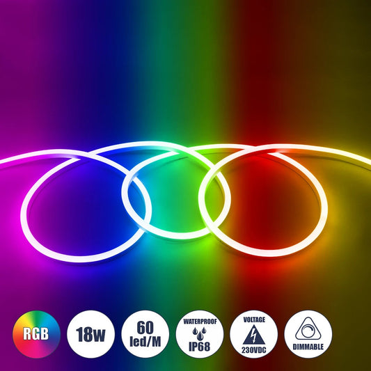 OVALE 999-0245 120° Degree Neon Flex Epistar LED SMD 5050 1m 18W/m 60LED/m 1260lm/m 120° DC 230V Αδιάβροχη IP68 RGB Dimmable Μ100 x Π2.6 x Υ1.7