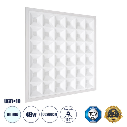 ZEUS 60968 Χωνευτό LED Panel 60x60cm 48W 7440lm 120° CRI≥86Ra UGR<19 Anti-Glare Shield Diffuser AC 220-240V IP44 Μ60 x Π60 x Υ3.3cm - Ψυχρό Λευκό 6000K - Bridgelux High Lumen Chips - TÜV Certified Driver