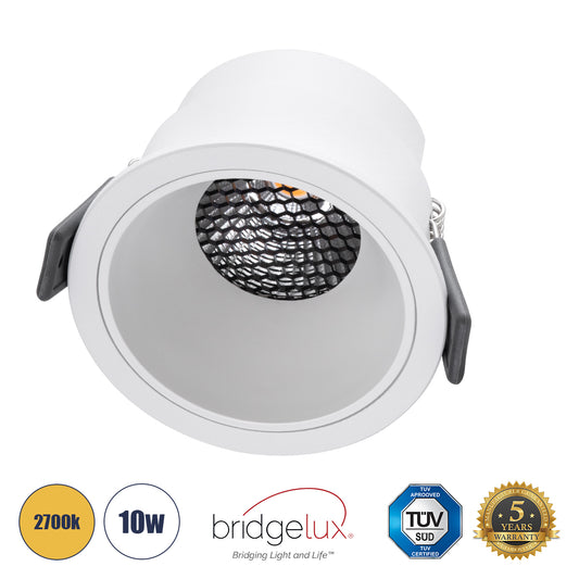PLUTO-M 60255 Χωνευτό LED Spot Downlight TrimLess Φ8.4cm 10W 1250lm 38° AC 220-240V IP20 Φ8.4 x Υ5.9cm - Στρόγγυλο - Λευκό & Anti-Glare HoneyComb - Θερμό Λευκό 2700K - Bridgelux COB