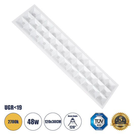 ZEUS 60973 Χωνευτό LED Panel 120x30cm 48W 6960lm 120° CRI≥86Ra UGR<19 Anti-Glare Shield Diffuser AC 220-240V IP44 Μ60 x Π60 x Υ3.3cm - Θερμό Λευκό 2700K - Bridgelux High Lumen Chips - TÜV Certified Driver