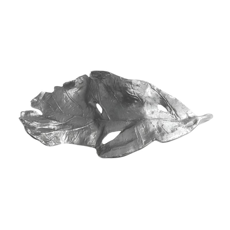 Διακοσμητική Μεταλλική Ασημί Πιατέλα Φύλλο 50x23εκ