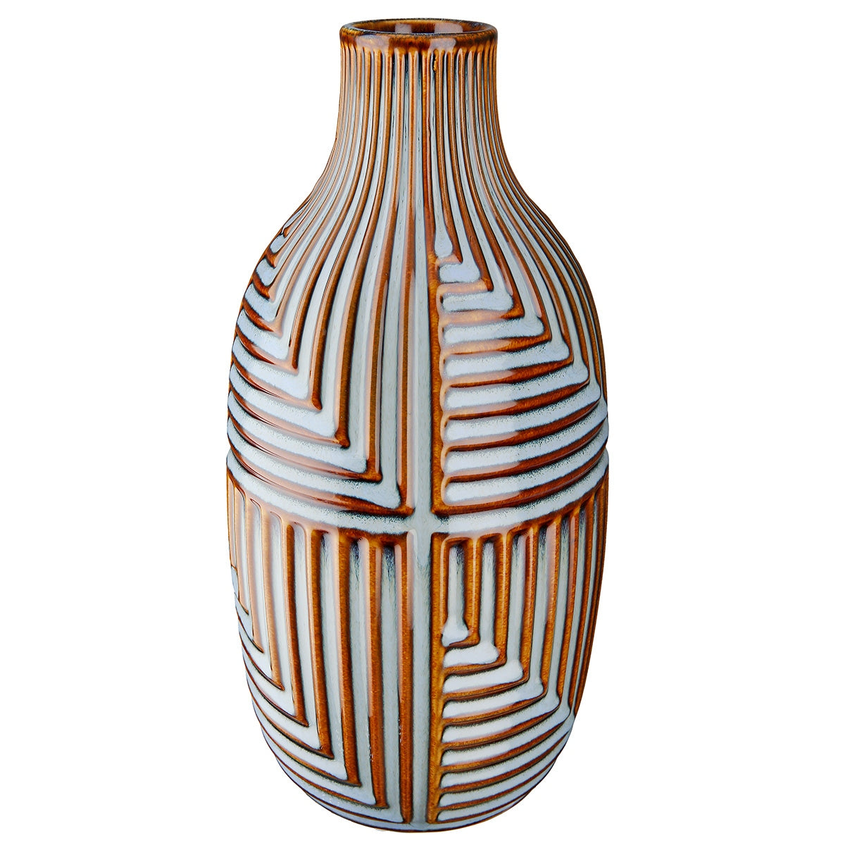 Βάζο "Batista" Striped Κεραμικό Μπλε Brown 14x14x28