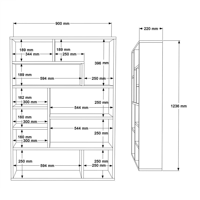 Βιβλιοθήκη Decora σε Φυσική-Ανθρακί Απόχρωση 90x22x123.6