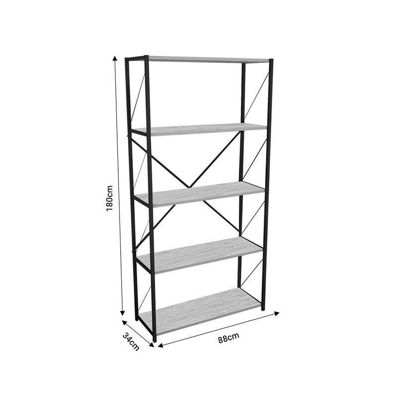 Βιβλιοθήκη Tikilmo Oak Μελαμίνης-Μαύρο Μέταλλο 88x34x180