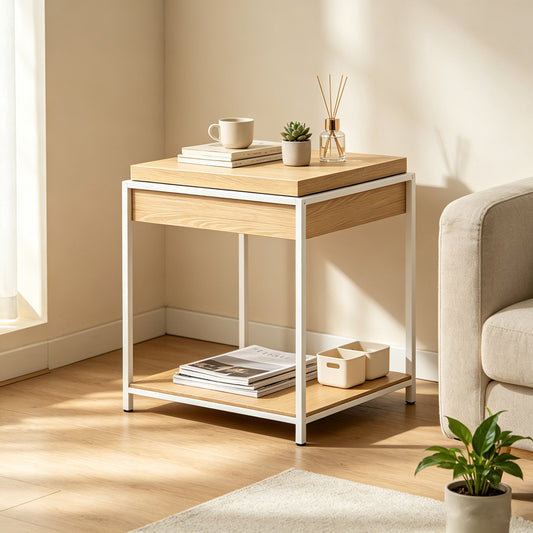 Βοηθητικό Τραπέζι Odar με Αποθηκευτικό Χώρο Sonoma MDF με Λευκό Μέταλλο 51x51x60