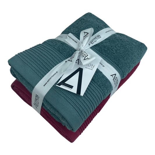Πετσέτες Προσώπου Σετ 2 Τεμαχίων Bordeaux Green