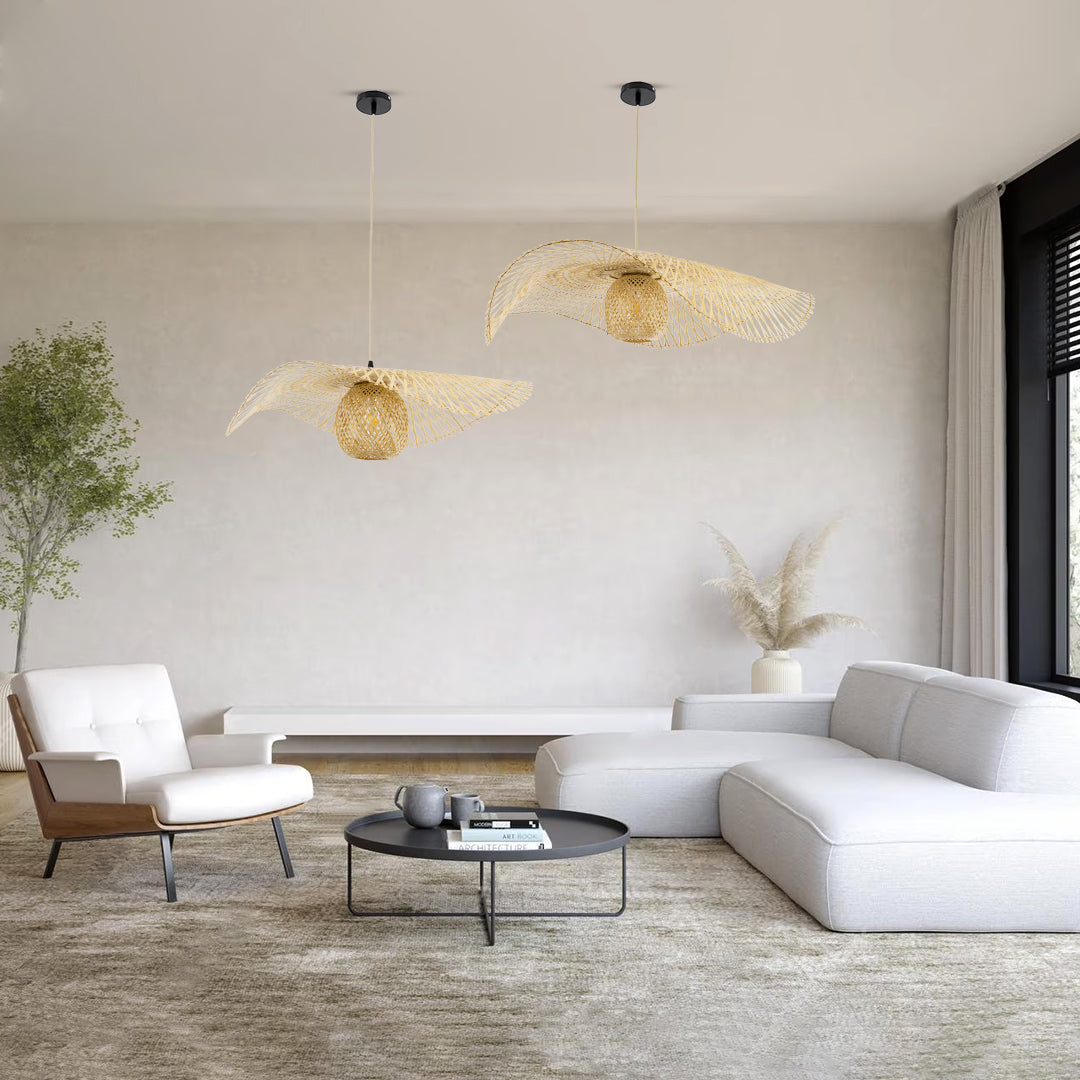 CINNABAR 01837 Boho Κρεμαστό Φωτιστικό Οροφής Μονόφωτο 1 x E27 AC220-240V IP20 - Φ75 x Υ21cm - Μπεζ Ξύλινο Μπαμπού Πλέγμα