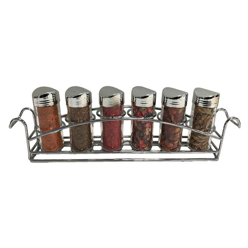 Σετ Μπαχαρικών 6 Τεμ. με Βάση Γυάλινο/Μεταλλικό Διάφανο/Ασημί 41x11x6