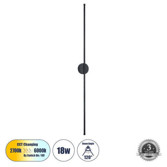 DIADEM 61333 Μοντέρνο Φωτιστικό Τοίχου - Απλίκα LED 18W 2160lm 120° AC 220-240V IP20 Ρυθμιζόμενο Λευκό CCT με On/Off 2700K/4500K/6000K - Lumileds SMD Chip - Μαύρο Ματ - Μ10 x Π4 x Υ120