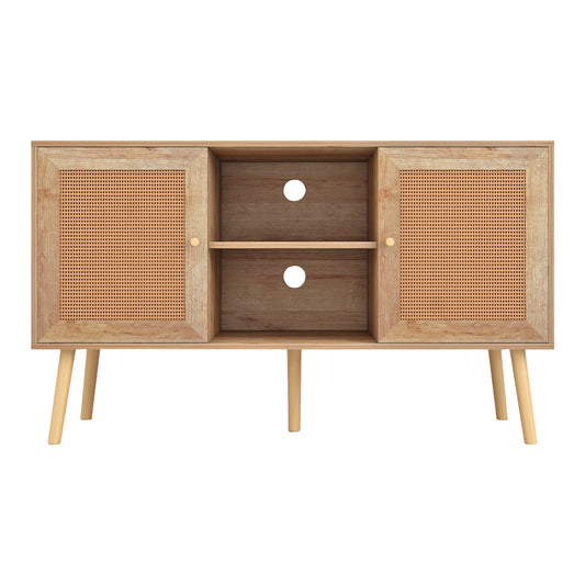 COLM MELAMINE TV STAND WITH RATTAN DOORS IN NATURAL COLOR 120x39x57