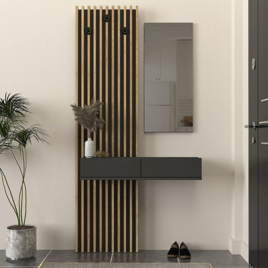 Έπιπλο Εισόδου Elois Χρώμα Ανθρακί - Sepet Oak 96,6x26,8x195,5