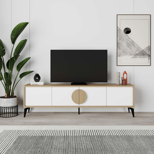 Έπιπλο Τηλεόρασης Gora Χρώμα Sapphire Oak - Λευκό 180x35,6x51