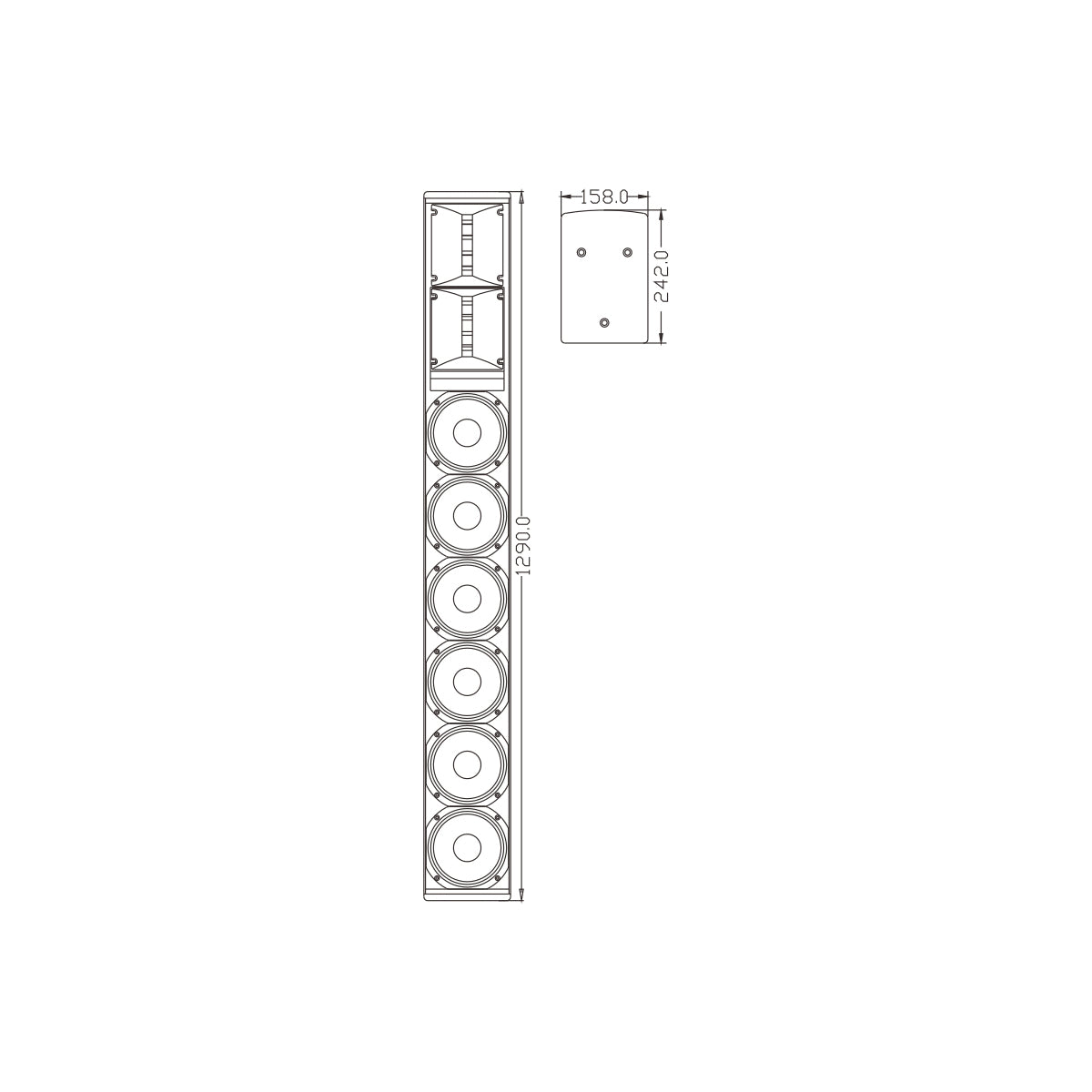 FDB K806 98027 PA Speaker - Παθητικό Ηχείο Column Κολωνάτο Επιτοίχιο & Επιδαπέδιο 6Ω - 480W RMS (1920W Peak) - 6 x 6" Inches Mid & 2 x 1.7" Inches HF - IP20 - Μαύρο - Μ15.8 x Π24.2 x Υ129