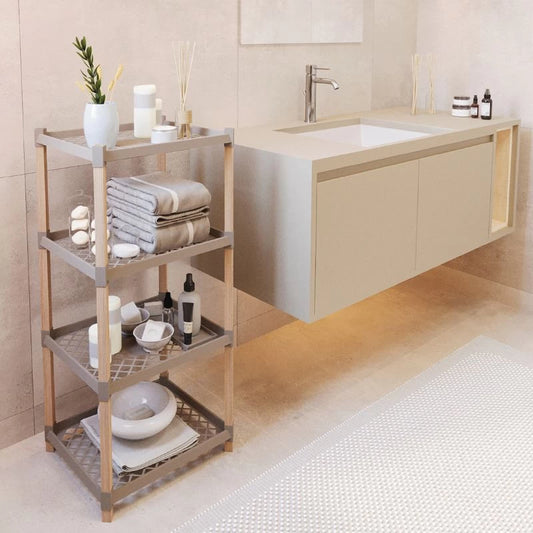 Ραφιέρα Δαπέδου Πλαστική - Ξύλινη Χρώμα Φυσικό - Μπεζ 45x38x112