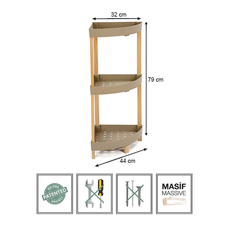 Ραφιέρα Δαπέδου Γωνιακή Πλαστική - Ξύλινη Χρώμα Φυσικό - Μπεζ 44x32x79