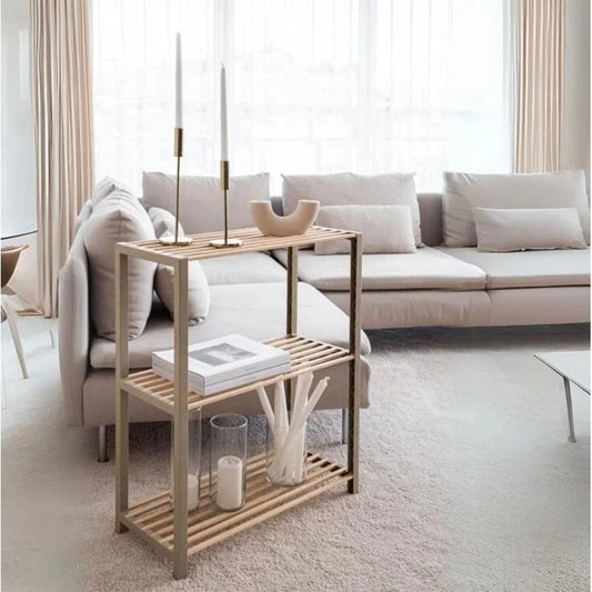 Ραφιέρα Δαπέδου - Τραπεζάκι Βοηθητικό Ξύλινο - Πλαστικό Χρώμα Φυσικό - Μπεζ 65x29x78