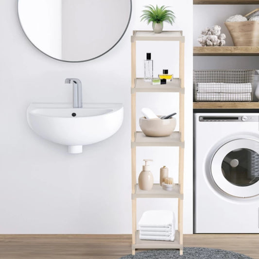 Ραφιέρα Δαπέδου Πλαστική - Ξύλινη Χρώμα Φυσικό - Μπεζ 28x25x137