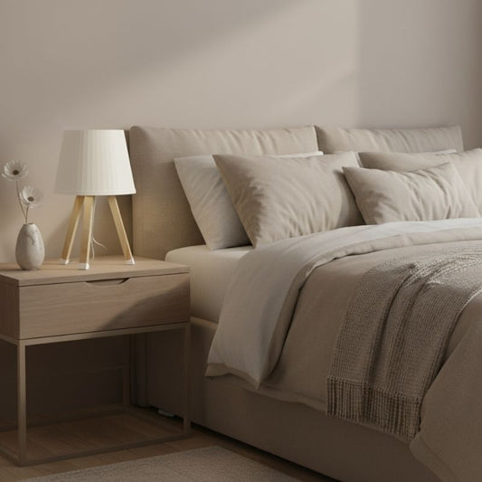 Φωτιστικό Επιτραπέζιο Ξύλινο - Πλαστικό Χρώμα Μπεζ Ø18x34