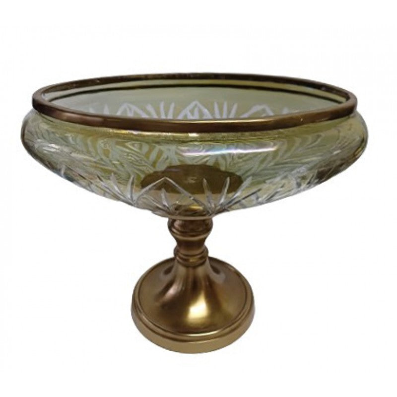 Γυάλινη Οβάλ Χρυσό/Μελί Κουπ Γόνδολα με Μεταλλική Χρυσή Αντικέ Βάση Πόδι 22x23x29