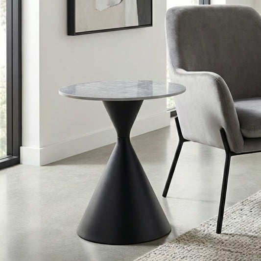 Τραπεζάκι Βοηθητικό Logan Sintered Stone - Μέταλλο Χρώμα Γκρι Εφέ Μαρμάρου - Μαύρο Ø50x56