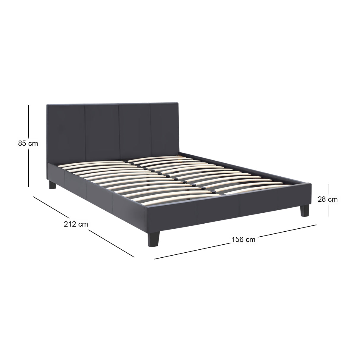 Κρεβάτι Flat από Τεχνόδερμα Χρώμα Μαύρο Ματ 150x200εκ