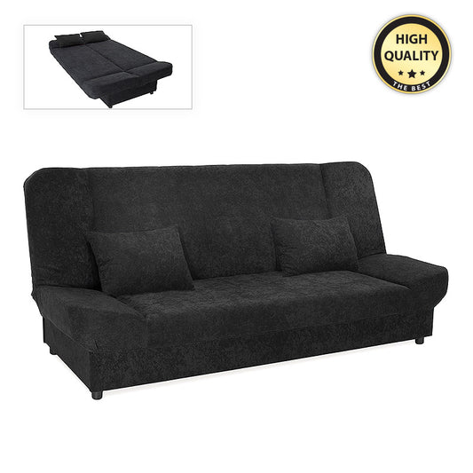 Καναπές - Κρεβάτι Tiko Plus Τριθέσιος Με Αποθηκευτικό Χώρο Και Ύφασμα Σε Μαύρο 200X90X96