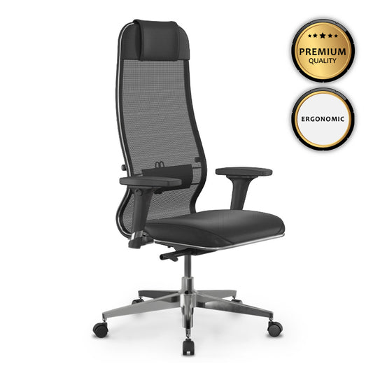 Καρέκλα Γραφείου Synchrosit-10 Εργονομική Με Διπλό Ύφασμα Mesh Και Τεχνόδερμα Χρώμα Μαύρο 65X70X121/134