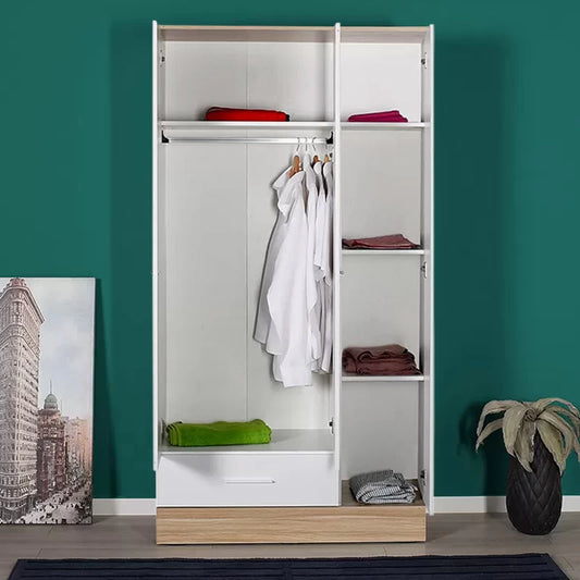 Ντουλάπα Ρούχων Base Τρίφυλλη από Μελαμίνη σε Χρώμα Λευκό - Sonoma 103x52x198